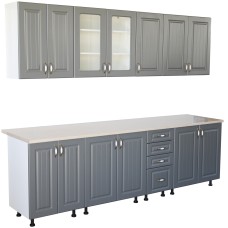 Bucatarie Zebra 260 cm din MDF Gri cu blat termoizolant culoare Marmura